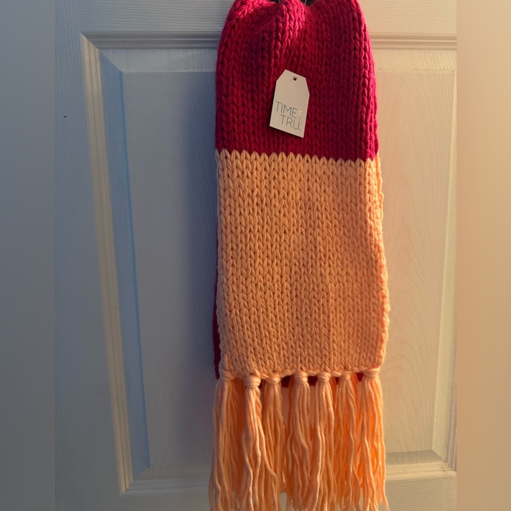 Time and Tru Red and Fuschia & Pink Knit Scarf